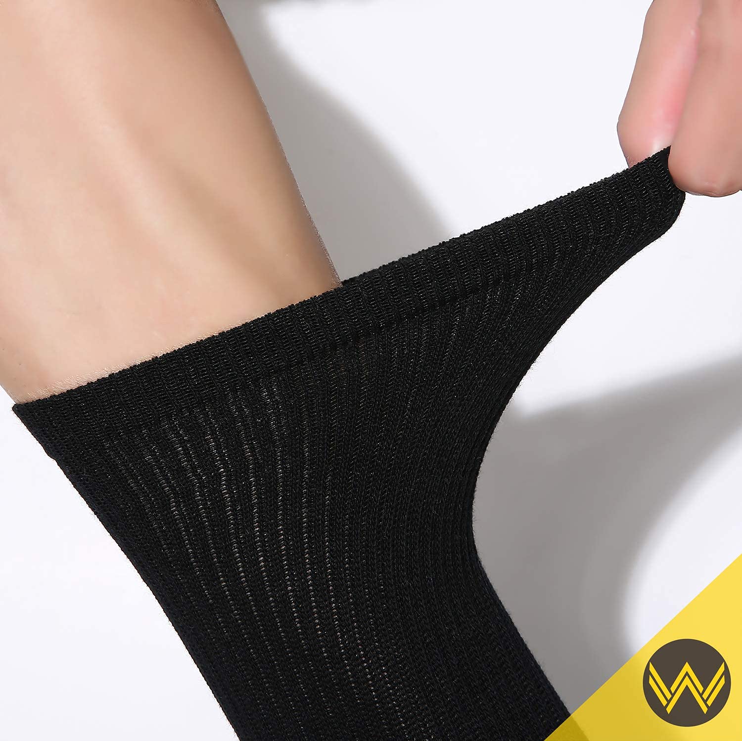 WANDER Men's Crew Socks for Boots 6-Packs Cotton Full Cushion Socks Men Black 8-13