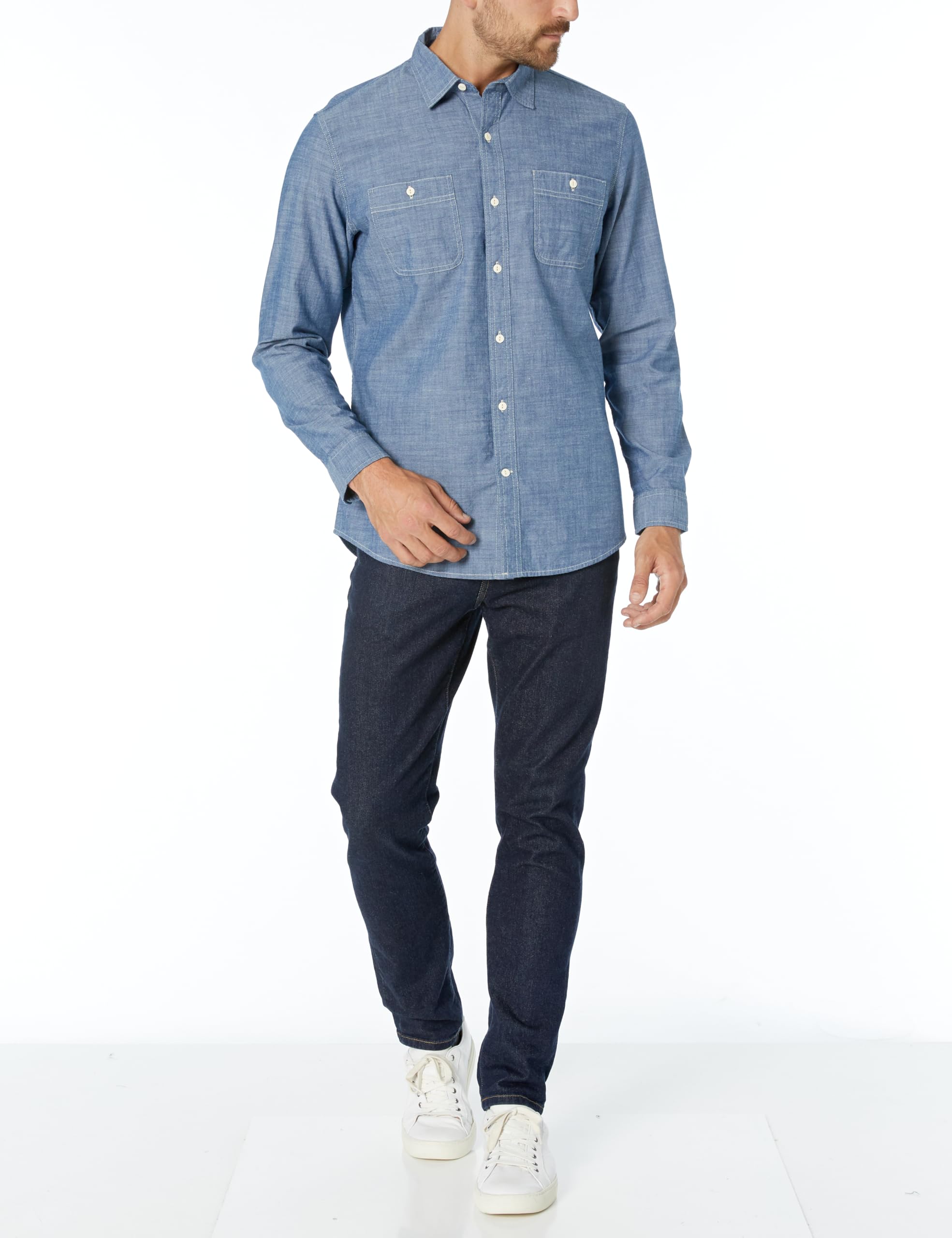 Amazon Essentials Men's Regular-Fit Long-Sleeve Chambray Shirt, Rinsed, X-Large