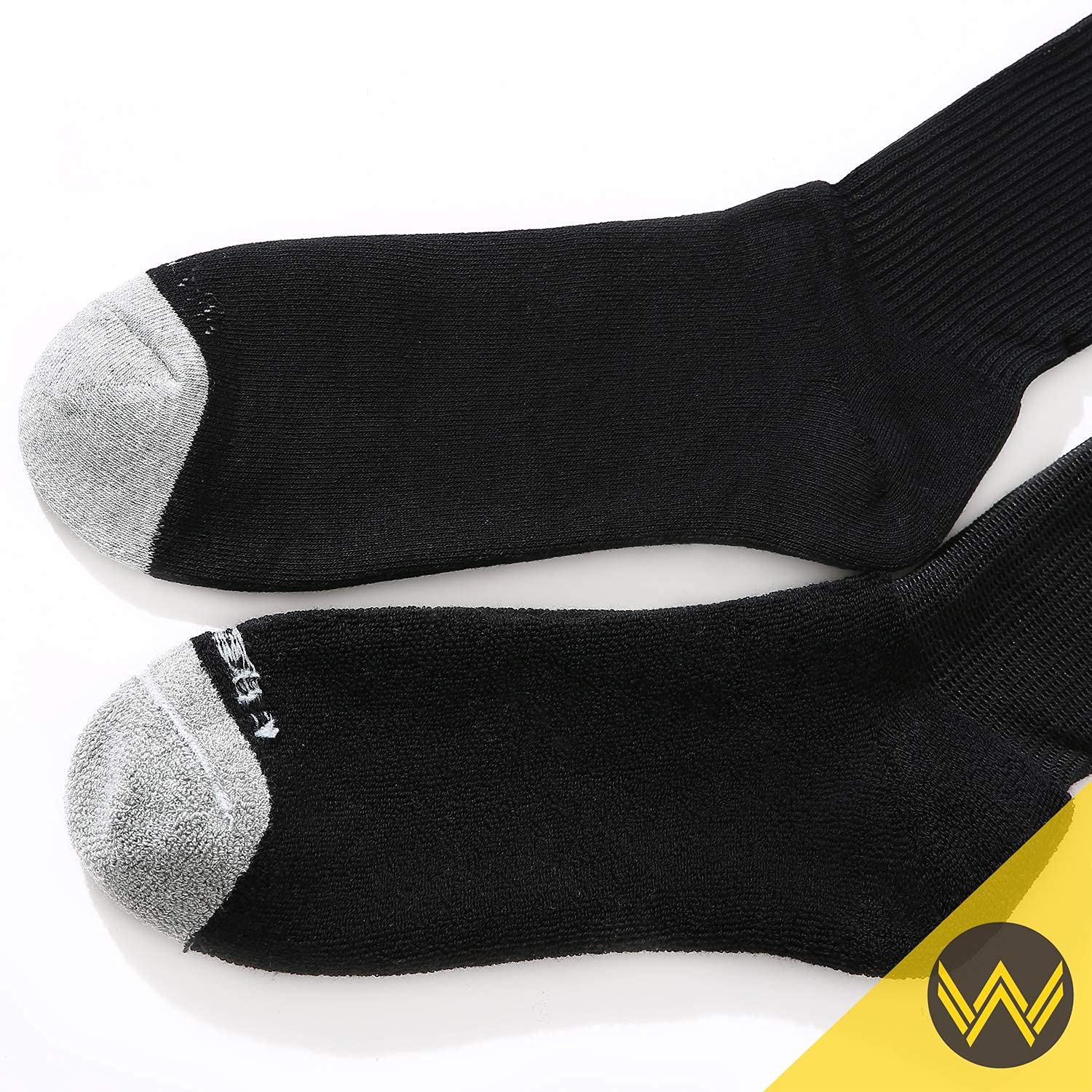 WANDER Men's Crew Socks for Boots 6-Packs Cotton Full Cushion Socks Men Black 8-13