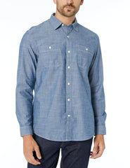 Amazon Essentials Men's Regular-Fit Long-Sleeve Chambray Shirt, Rinsed, X-Large