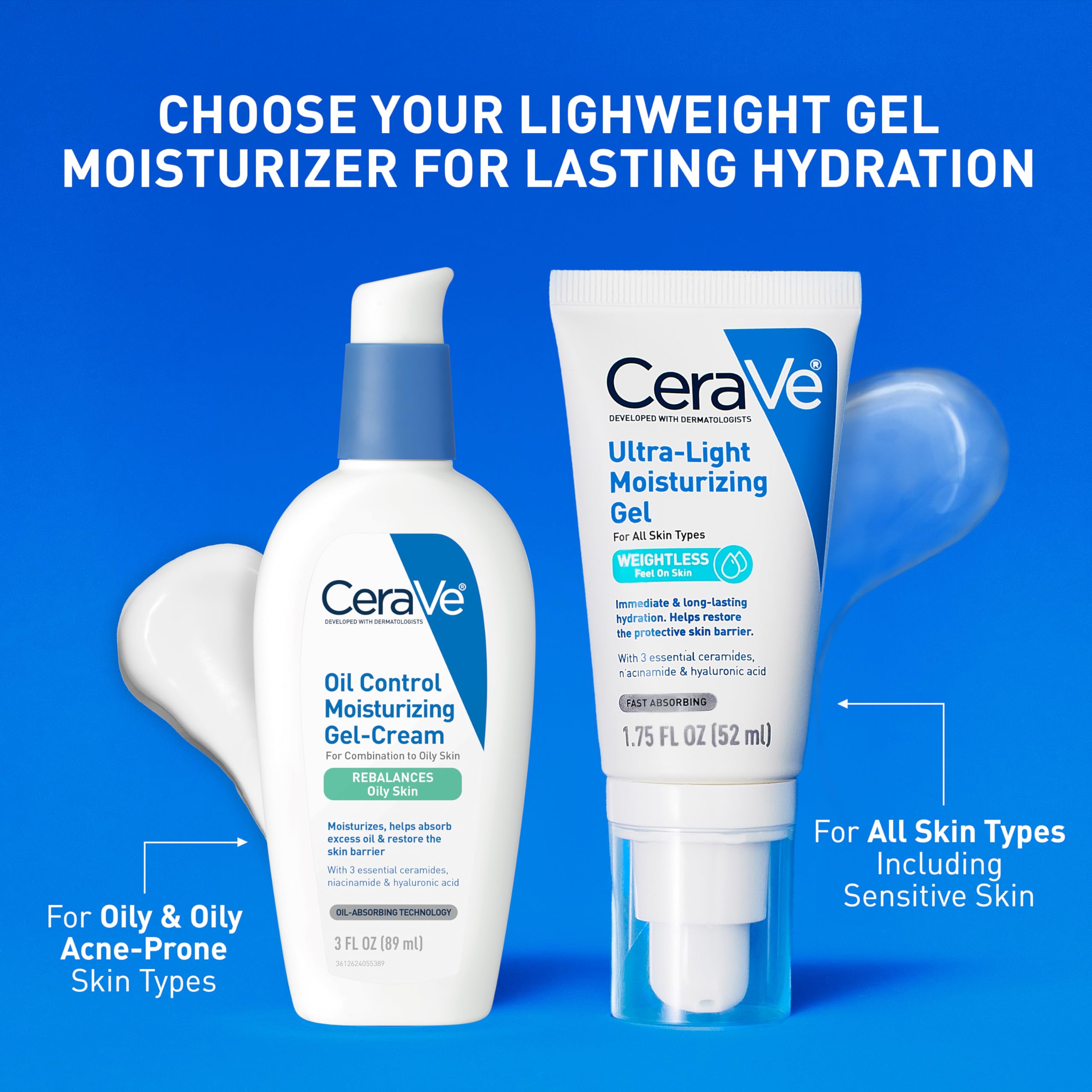 CeraVe Ultra-Light Moisturizing Gel | Hydrating Gel Face Moisturizer with Ceramides, Niacinamide, Hyaluronic Acid | Fragrance Free | Oil-Free | Weightless Mattifying Moisturizer | 1.75 FL Oz